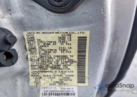 2008 Nissan Frontier King Cab Le z USA, uszkodzony, nr VIN 1N6AD06W98C438950